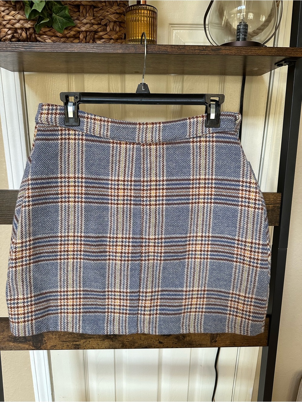 Plaid Zip-Front Mini Skirt in Blue and Brown - Picture 4 of 4